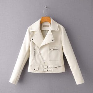 Lapel Diagonal Zipper Leather Jacket