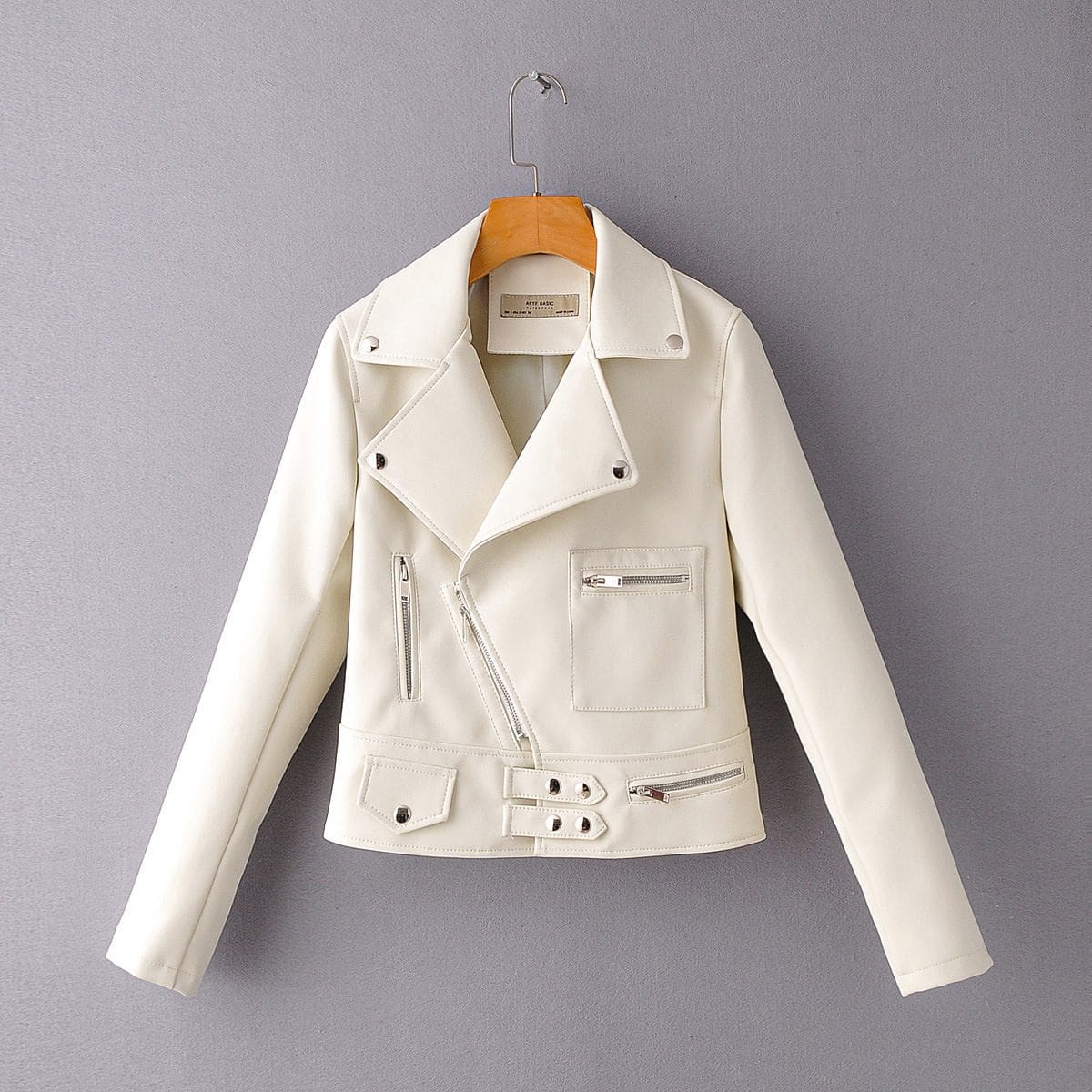 Lapel Diagonal Zipper Leather Jacket