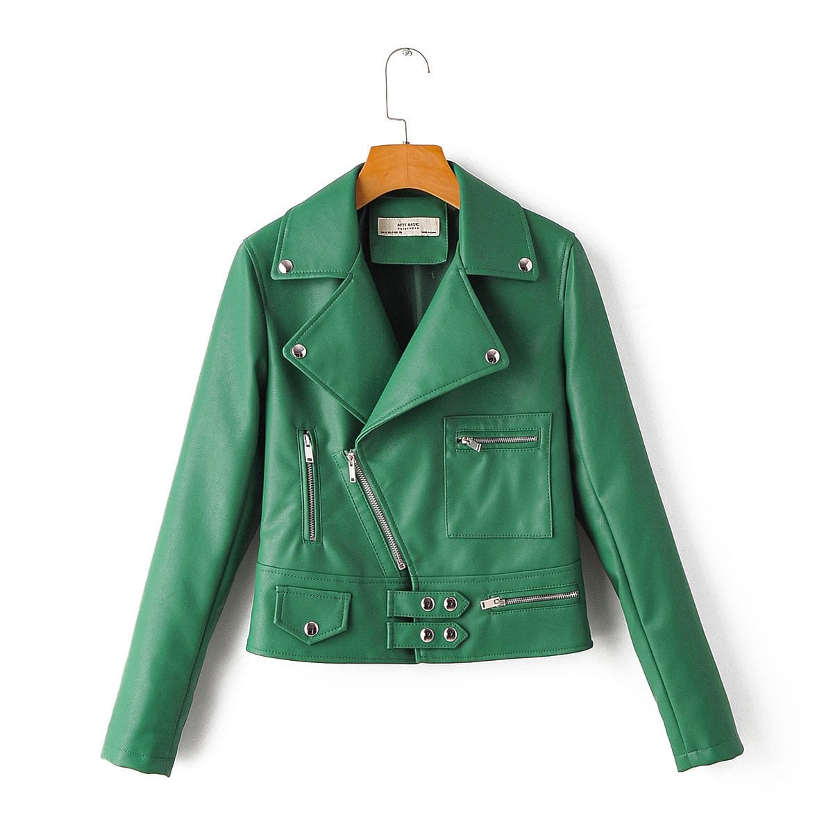 Lapel Diagonal Zipper Leather Jacket - Image 4