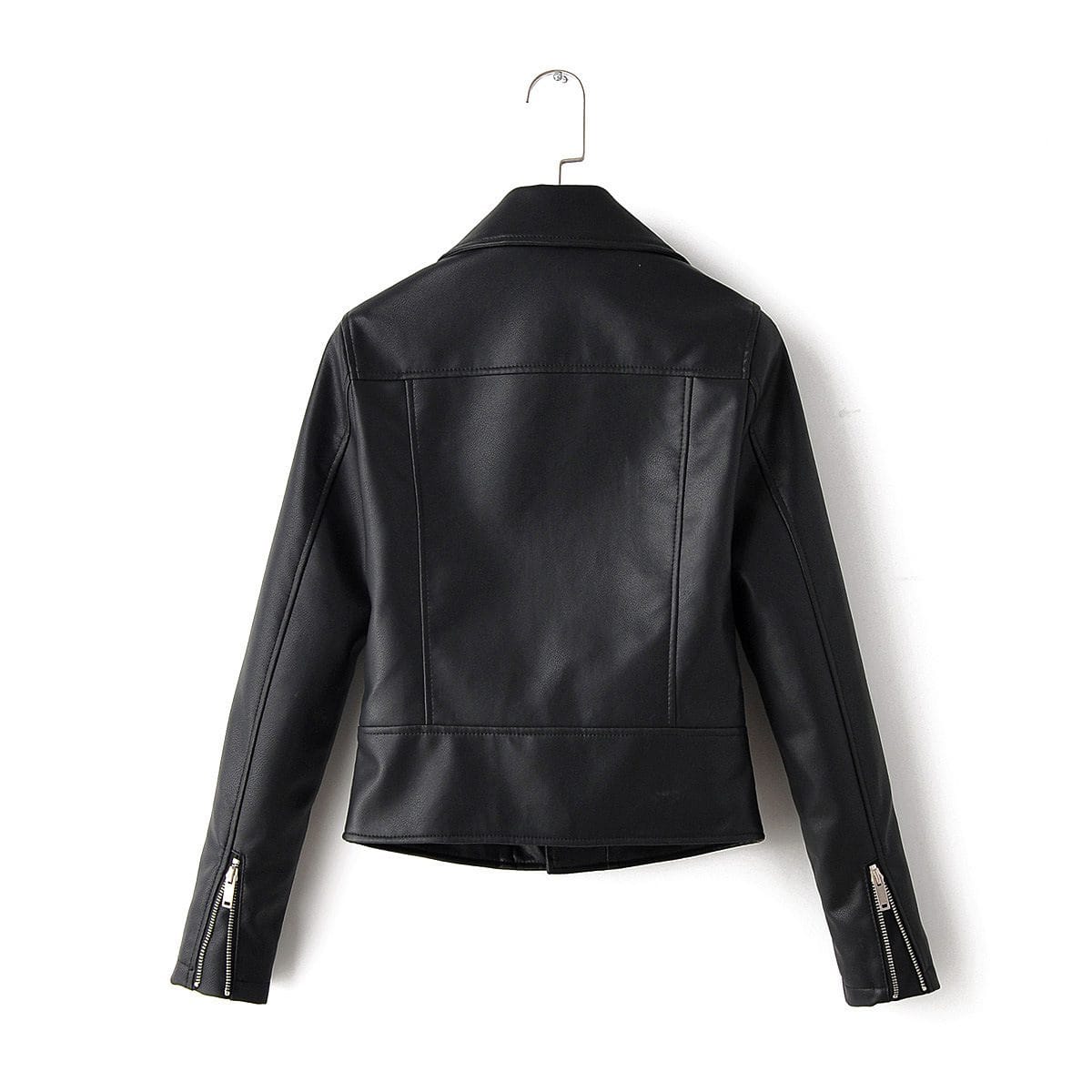 Lapel Diagonal Zipper Leather Jacket - Image 2