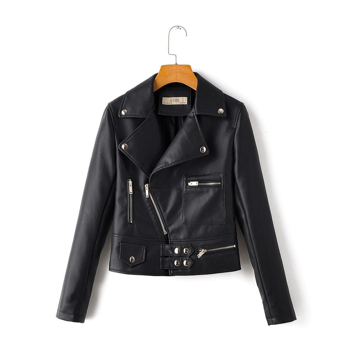 Lapel Diagonal Zipper Leather Jacket - Image 6