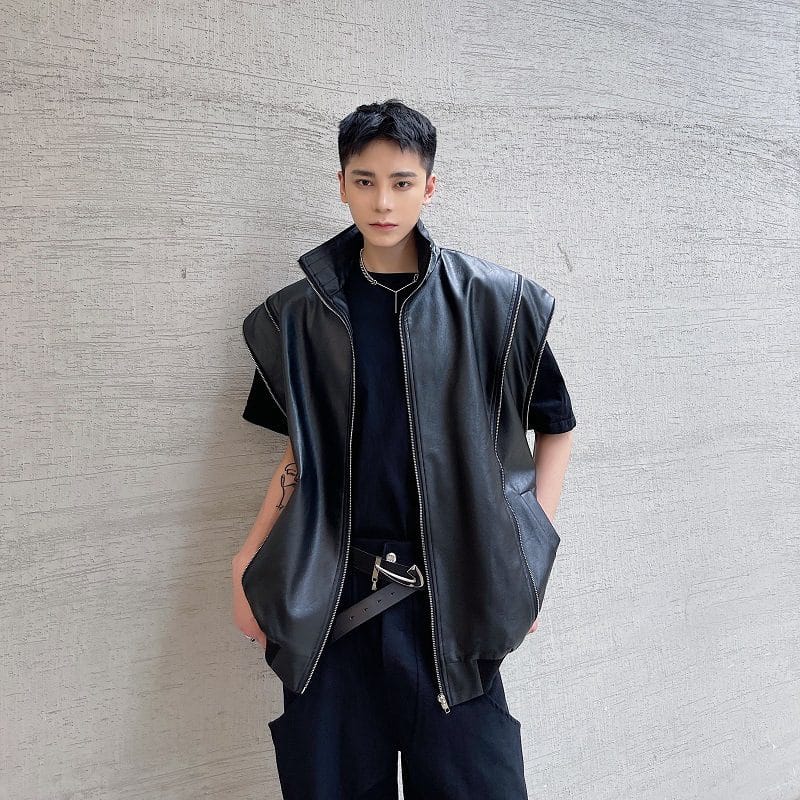 Polyester Detachable Sleeve leather Jacket - Image 3