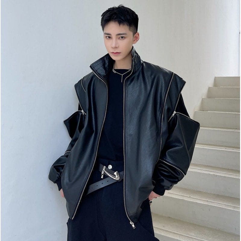 Polyester Detachable Sleeve leather Jacket - Image 5