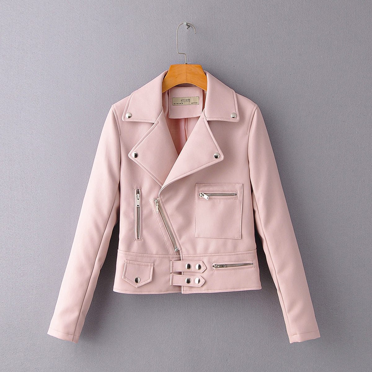 Lapel Diagonal Zipper Leather Jacket - Image 3