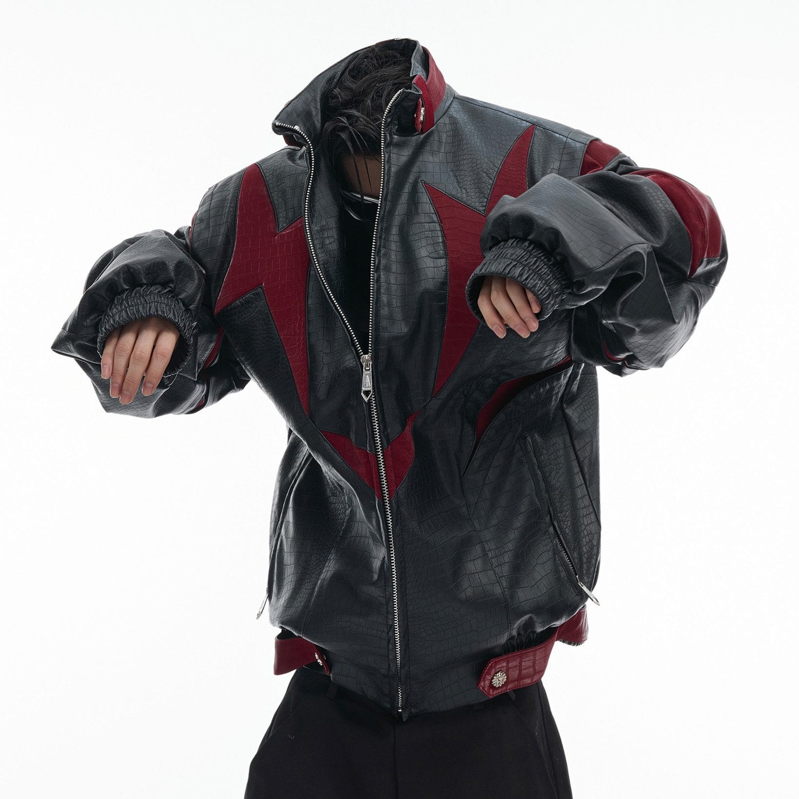 Contrast Color Leather Jacket - Image 4