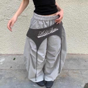 Contrast Color Lace-up Pants