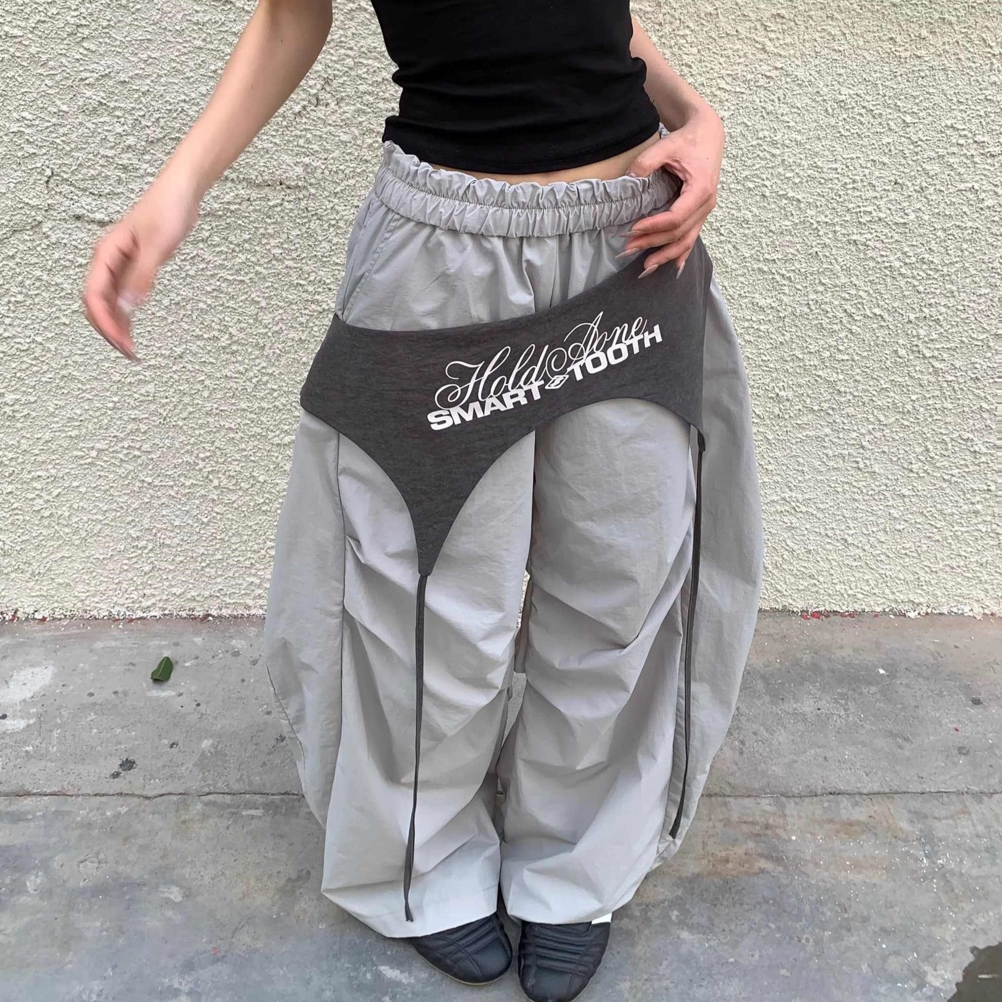 Contrast Color Lace-up Pants