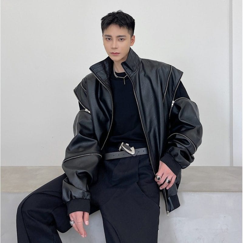 Polyester Detachable Sleeve leather Jacket