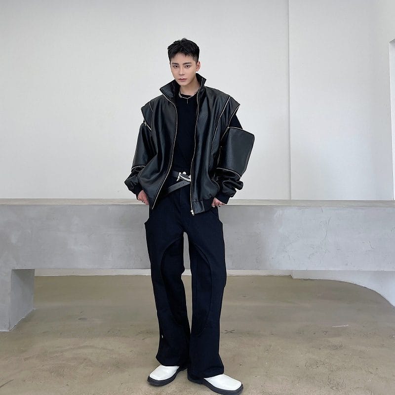 Polyester Detachable Sleeve leather Jacket - Image 6