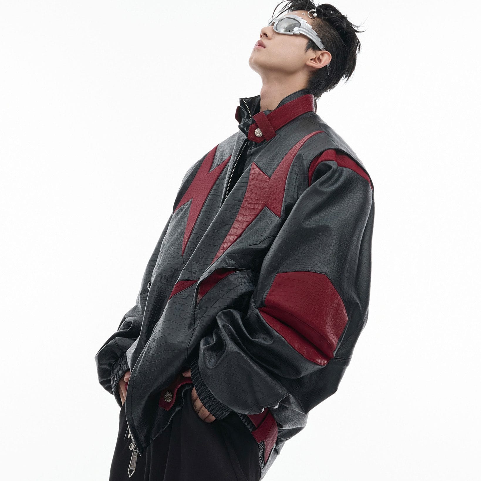 Contrast Color Leather Jacket - Image 3