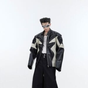 Retro Color Stitching Leather Jacket