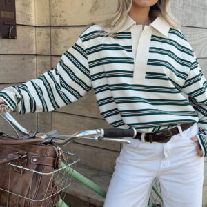 Striped Polo Collar Top