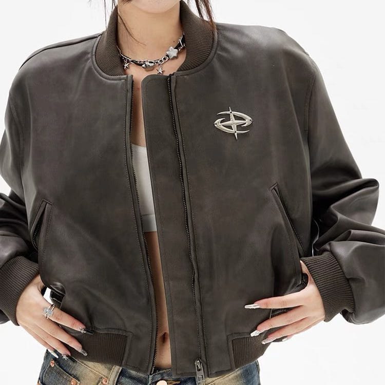 Retro Brown Leather Jacket - Image 8
