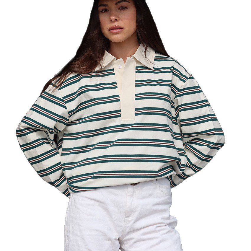 Striped Polo Collar Top - Image 6