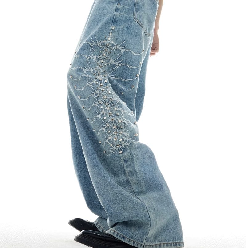 Retro Metal Rivet Jeans - Image 6