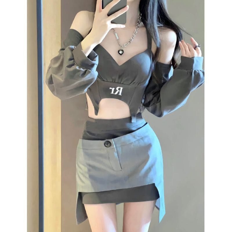 Halter Off-the-shoulder Top/Skirt - Image 3