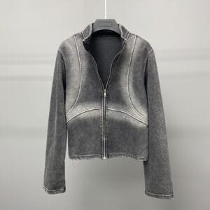 Washed-out Zipper Cardigan