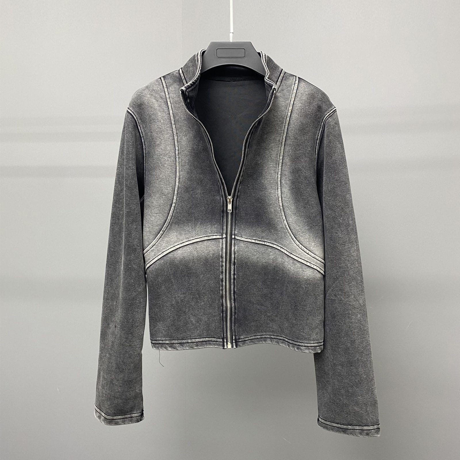 Washed-out Zipper Cardigan