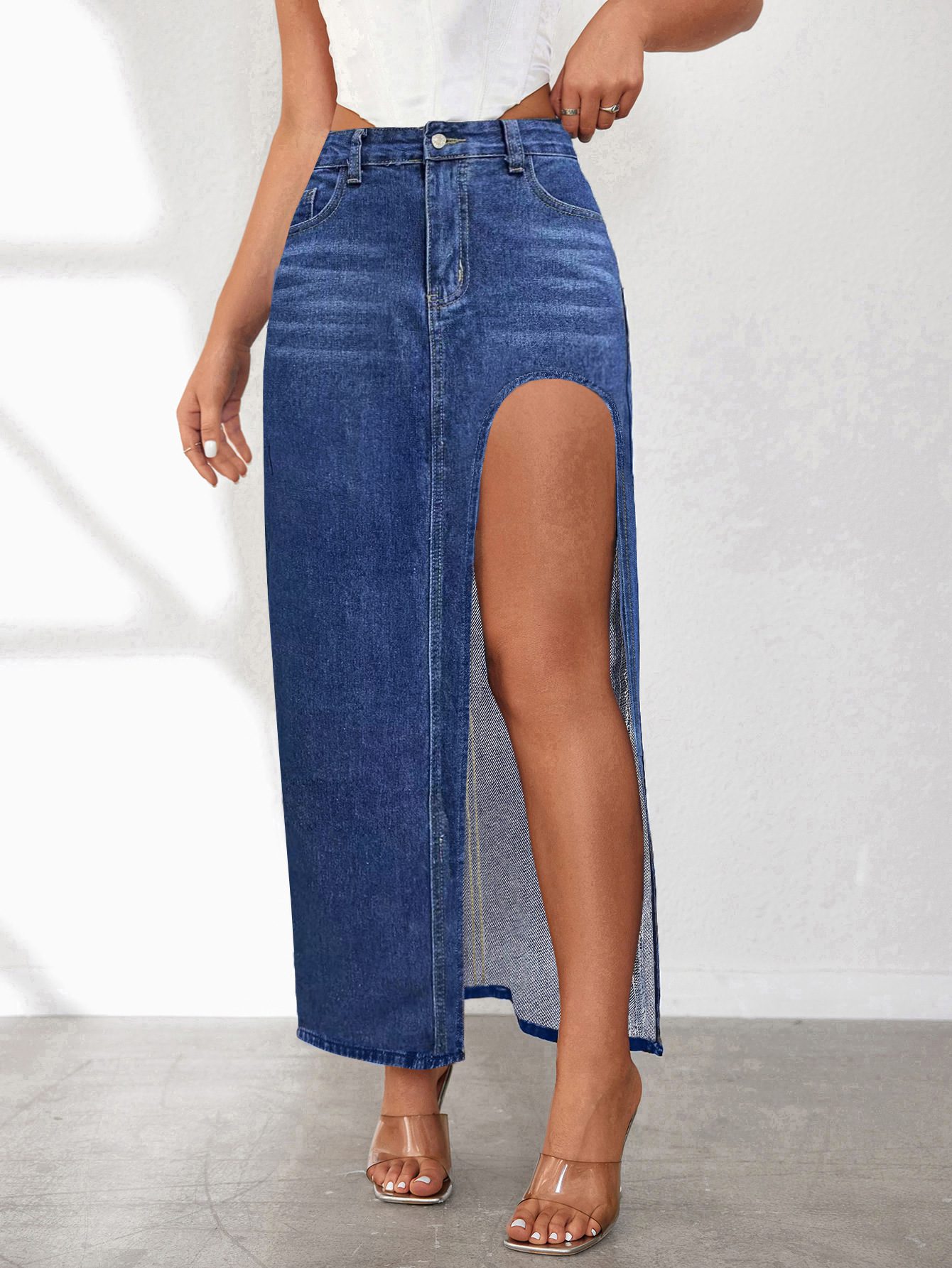 High Slit Denim Skirt - Image 8