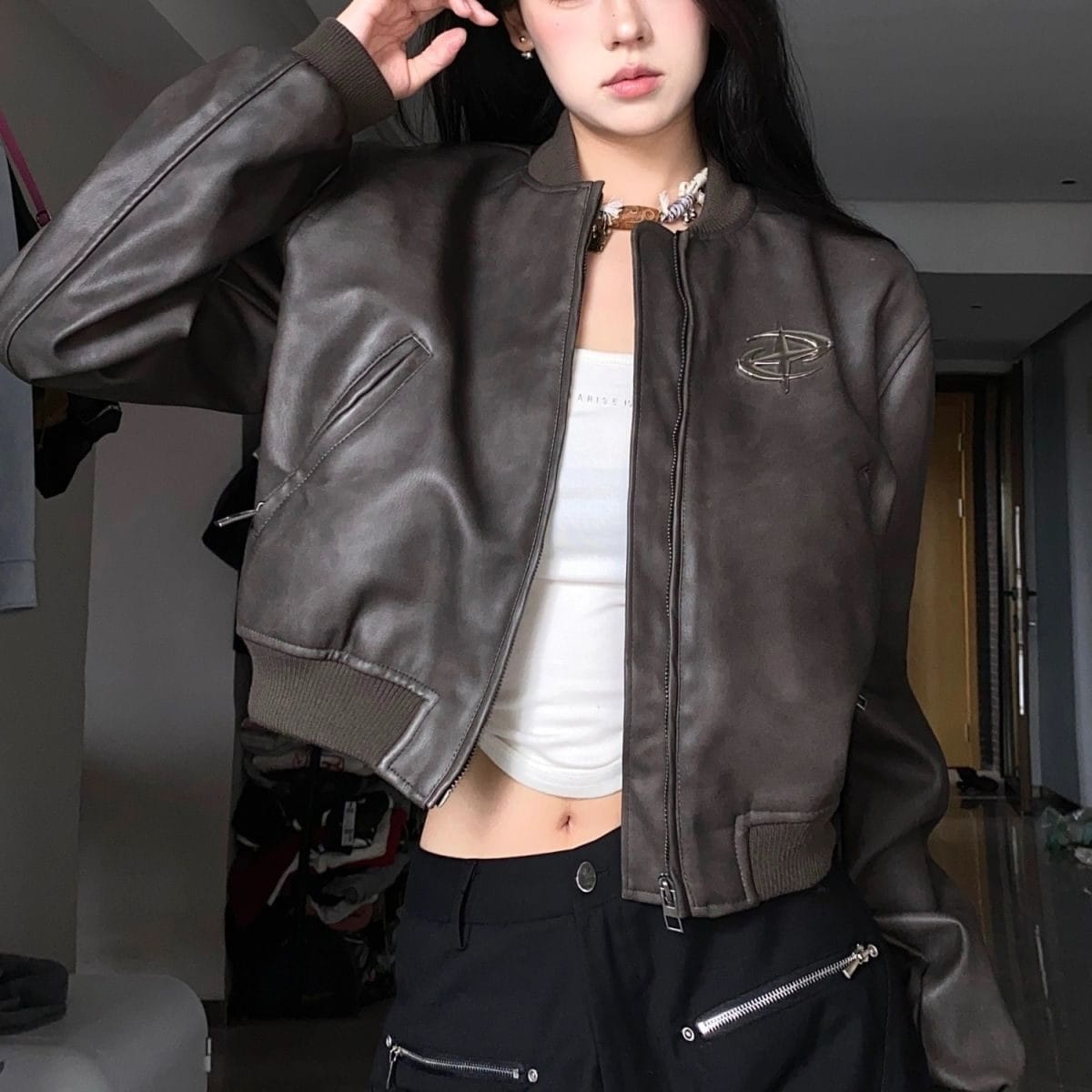 Retro Brown Leather Jacket - Image 3