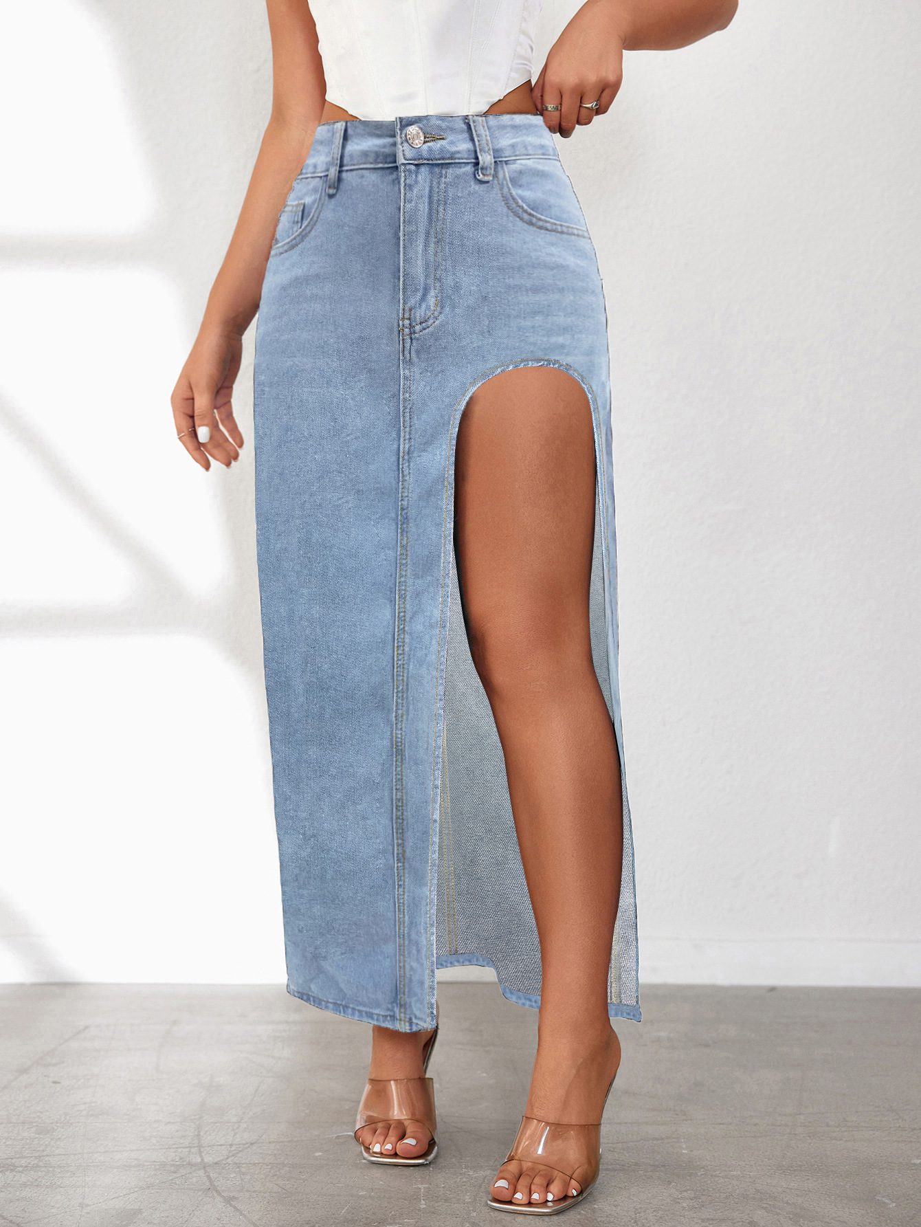 High Slit Denim Skirt - Image 5