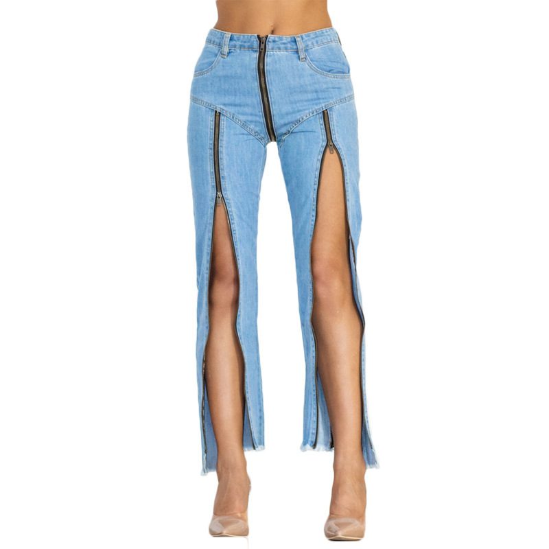 Zipper Irregular Skinny Jeans - Image 2