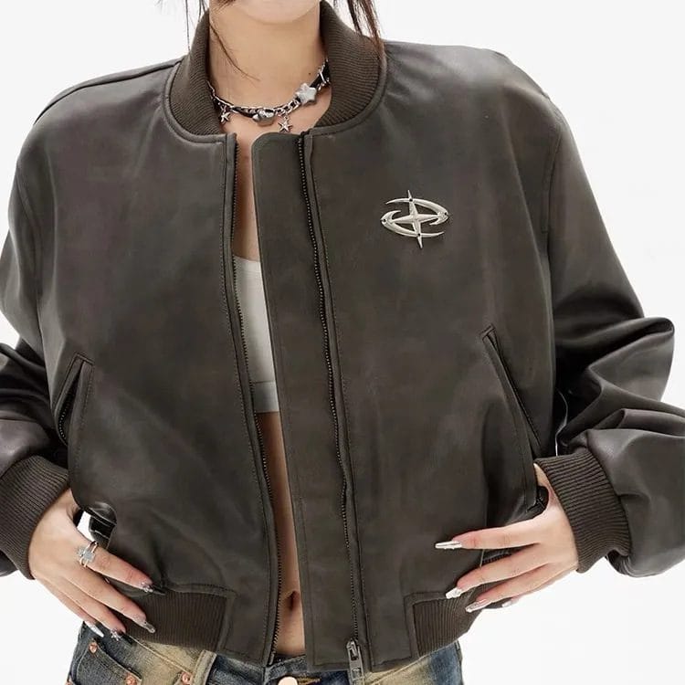 Retro Brown Leather Jacket - Image 9