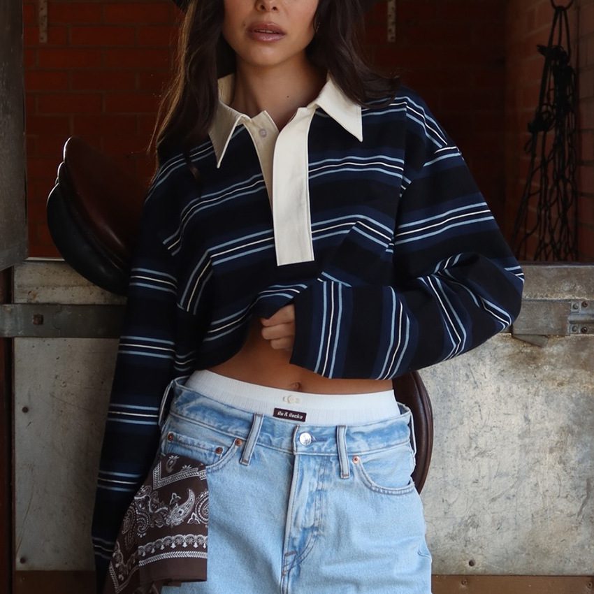 Striped Polo Collar Top - Image 5