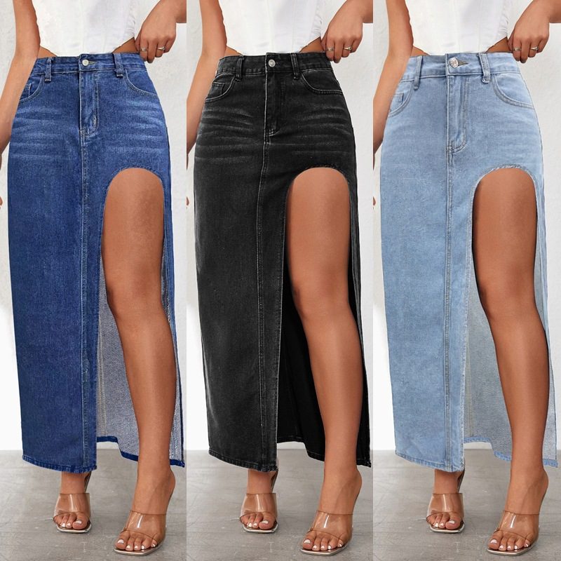 High Slit Denim Skirt