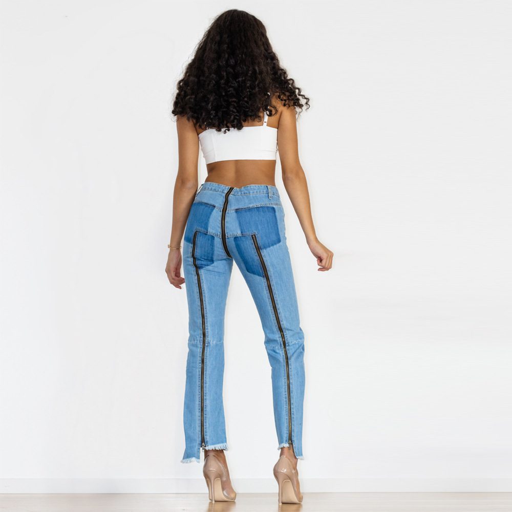 Zipper Irregular Skinny Jeans - Image 8