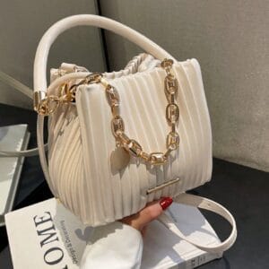 Pleated Chain Bucket Handbag